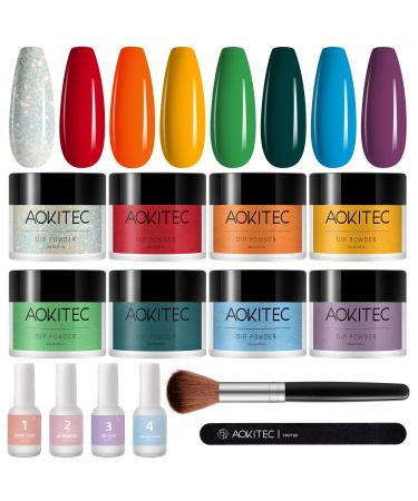 Aokitec 14Pcs Dip Powder Nail Kit - Rainbow Unicorn Collection for French Nails Art | Acrylic Dipping Powder Set with Base Top Coat and Activator - DIY Salon Quality - Buy Online on GoSupps.com