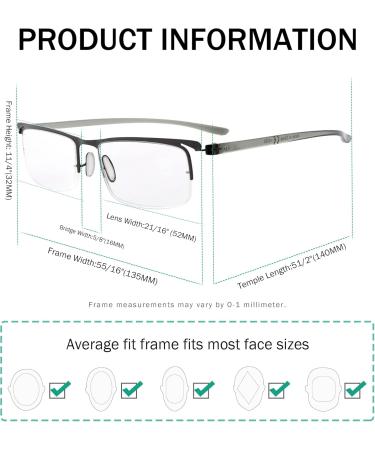 Eyekepper 3 Pack Lightweight Half Rim Reading Glasses for Men & Women - Gunmetal +1.00 | International Shipping Available - Buy Online on GoSupps.com