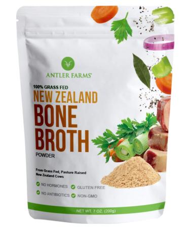 Antler Farms - 100% Grass Fed New Zealand Bone Broth Powder, 40 Servings, 200g - Slow Cooked, Gently Dried, Light Flavor, No Hormones, No Antibiotics, No GMOs