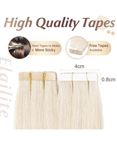 Elailite 20PC Tape Extensions - Invisible Real Human Hair Remy Quality 40cm #70 Bleached White - International Shipping Available - Buy Online on GoSupps.com