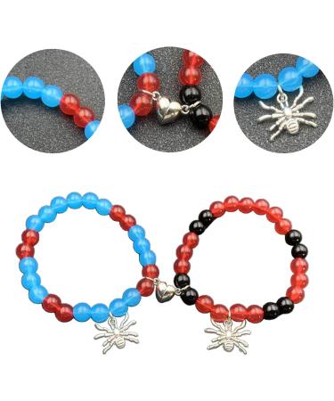 Vsilay Lianxue Heart Couple Bracelets - Halloween Spiders Magnetic Fitting Elastic Pearl Wrist Chain Jewelry Gift (2 Pieces) - Buy Online on GoSupps.com