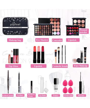 All-in-one Makeup Set Gift 30 Pieces Complete for Women with Cosmetic Essentials and Makeup Travel Bag Bundle Eyeshadow Palette Lipstick Foundation Powder for Teenagers - Buy Online on GoSupps.com