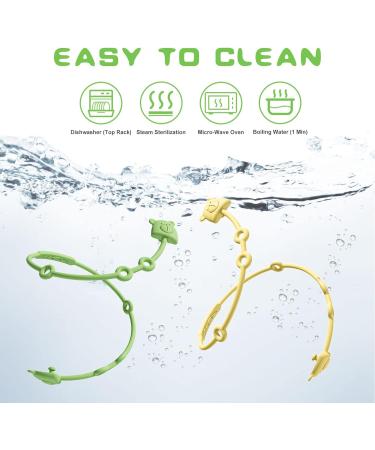 Vicloon Silicone Toy Clip 2Pcs - Food Grade Safety Straps for Pacifiers, Sippy Cups, and Toys - Adjustable Stroller and Anti-Drop Chain - Bear-Yellow/Green - Buy Online on GoSupps.com