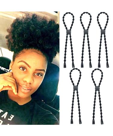 AICILY 5PCS Natural Hair Ties Afro Puff Ponytail Tie Adjustable Length Hairband for Short Kinky Curly Hair Bun Long Cushioned Headband Ties for Women with Thick  Braided  Kinky  Curly  Natural Hair No-Slip Design (Puff P...