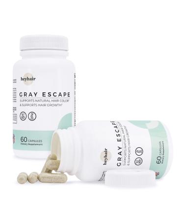 heyhair Gray Escape Advanced Anti Gray Hair Growth Supplement - Catalase, Saw Palmetto, Biotin, FoTi, PABA (2 Capsules per Day / 1 Month Supply)