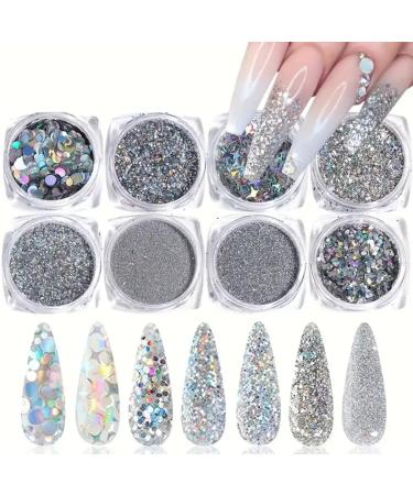 Buy Gzmayuen Silver Nail Glitzer Flakes Set - 8 Colors Holographic Glitter for Nail Art Crafts & Festival Decoration - 8PCS-06 - Buy Online on GoSupps.com