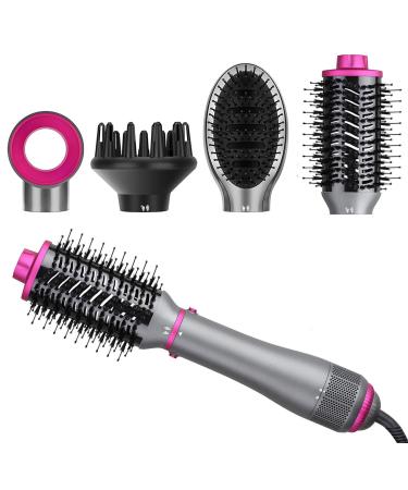 SevePanda Hair Dryer Brush Hot Air Brush Set Newest 4 in 1 Air Styler with Hairdryer Hot Air Brush Hair Diffuser Hot Brush Suitable for All Hair Types Ionic Care Frizz-Free - Gray