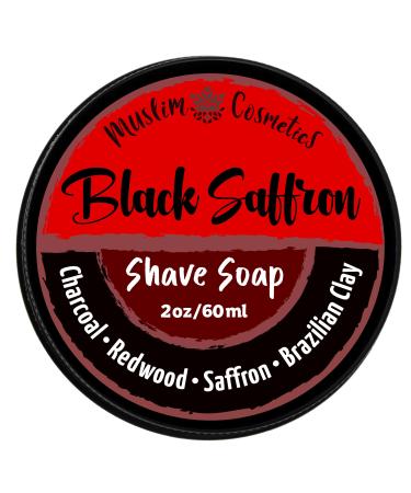 Charcoal Shave soap - Redwood & Saffron - Mens Natural solid shaving cream - Moisturizing/Leaves skin soft // Made in Canada - Muslim Cosmetics - Black Saffron 2oz (Tin)