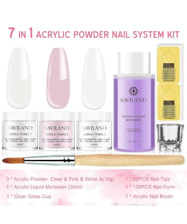 Saviland Acrylic Nail Kit - Professional Acrylic Powder and Liquid Set with Nail Brush and Forms - 3 Colors for Nails Extension - Beginner Friendly - Buy Online on GoSupps.com