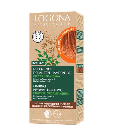 Logona natural cosmetics nourishing herbal hair color vegan hair color powder with organic henna for intensive color and shine plant hair color in flame red (red) 1 x 100g flame red (1 Pack)