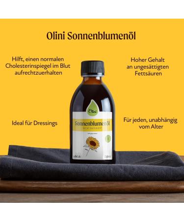 Olini Sunflower Oil 500ml - Freshly Pressed Cold-Pressed Natural Oil for Your Kitchen - Unmatched Taste & Quality - Buy Online on GoSupps.com