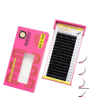 Classic Individual Eyelash Extensions 7mm D Curl 0.07mm 16 Rows/Tray Single Natural Soft Lightweight Short Bottom Lashes Grafting Supplies for Lash Artists Salons (Matte Black-0.07-D-7mm)
