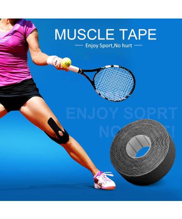 Kinesiology Tape - 1 Roll Cotton Elastic Athletic Tape for Injuries & Muscle Support - Black Adhesive Sports Bandage - Buy Online on GoSupps.com