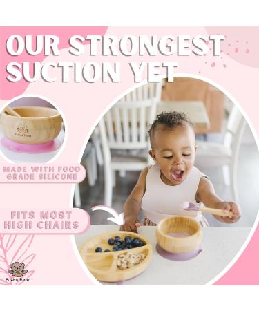 Bubba Bear Baby Weaning Set | Bamboo Plates, Bowls & Spoons for Toddlers | Suction Plate & Spoon Sets | Ideal for Baby Led Feeding | Includes Optional Matching BLW Bib (Elderberry) - Buy Online on GoSupps.com