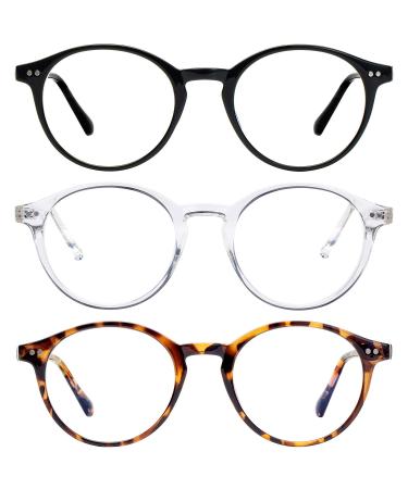 Blue Light Blocking Glasses For Women/Men Vintage Thick Round Rim Eyeglasses Frame Anti Eyestrain Computer Gaming Glasses A Transparent+leopard+black