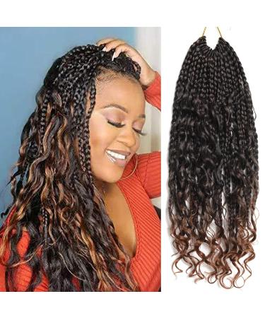 8 Packs Boho Bob Box Braids Crochet Hair with Curly Ends 14 Inch 3X Bohemian Goddess Box Braids Crochet Hair Synthetic Braiding Hair Extension Black for Black Women(T1B-30)) T1B-30 14 Inch