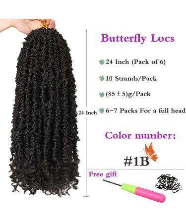 ZRQ Butterfly Locs Crochet Hair 24 Inch - 6 Packs, Natural Black Distressed Butterfly Faux Locs with Curly Ends, Pre-looped Long Synthetic Pre-twisted Goddess Locs for Crochet Braiding Extensions - Buy Online on GoSupps.com