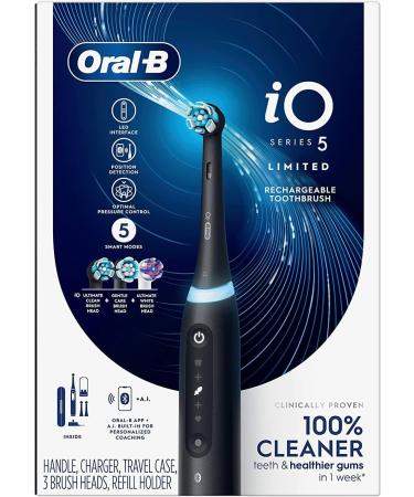 Oral-B iO Series 5 Limited Edition Electric Toothbrush | Ultimate Clean & White | Smart Display & Pressure Sensor | Rechargeable | Black - Buy Online on GoSupps.com