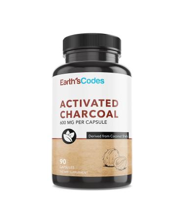 Earth's Codes: Activated Charcoal Capsules - 600 mg Highly Absorbent Helps Alleviate Gas & Bloating Promotes Natural detoxification Derived from Coconut Shells - 90 Vegan Capsules