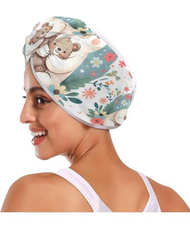 Cute Mom Hugging Baby Bear Hair Towel 2 Pack - Super Absorbent Quick Dry Hair Turbans for Women & Girls - Buy Online on GoSupps.com