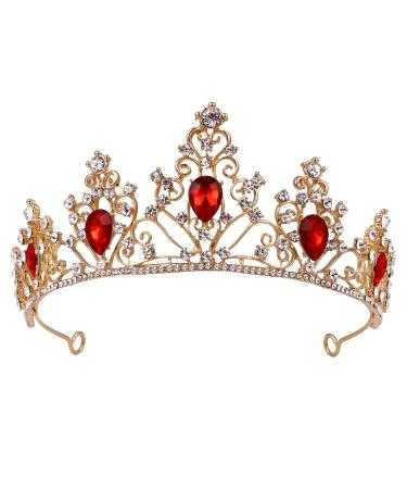 Minkissy Gemstone Crown Crystal Rhinestone Tiara Crown Queen Princess Pageant Crown Tiara Hair Accessory for Wedding Party Red