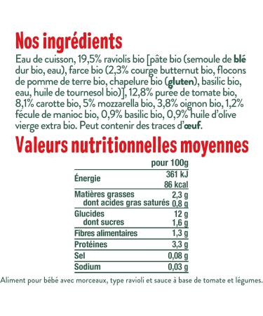 GOOD GOUT - Mini Ravioli With Squash Tomato And Carrot Sauce - Cooking Dish For Baby - From 15 Months - With Pieces - Made I - Buy Online on GoSupps.com