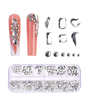 Eseres Multi Shapes Crystals Clear Nail Art Rhinestones Nail Art Charms Silver Nail Diamonds Rhinestones Glass Stones for Crafts