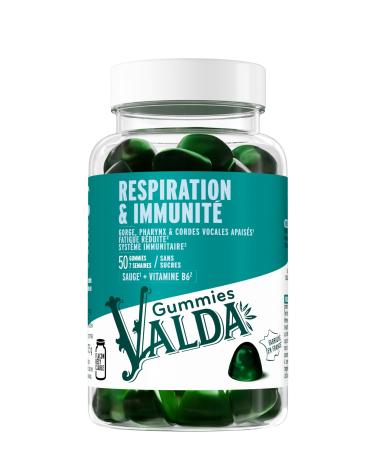 Valda Gummies Respiration & Immunity: Herbal Supplement, Essential Oil, Vitamin B6 & Sodium Hyaluronate, Sugar-free with Sweeteners - 50 Gums, 156g