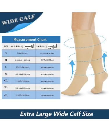 XX-Large Extra Wide Calf Compression Socks 20-30 mmHg Knee High Stockings for Swelling Pain - Beige - Buy Online on GoSupps.com