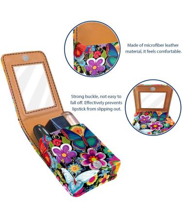 Travel Lipstick Organizer Case | Portable Makeup Bag with Mirror | Colorful Butterflies & Flowers Design - Buy Online on GoSupps.com
