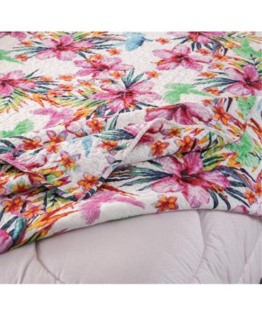 Quilted Bedspread 3 PCS Pink Printed Floral Revisible Lightweight Quilt Coverlets Bedding Set Throw with 2 Pillow Cases Vintage Style 230x250cm - Buy Online on GoSupps.com