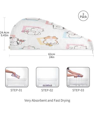 Cartoon Cat Dry Hair Cap 2-Piece Set | Quick Drying Towel & Button Headband | Super Absorbent Soft & Comfortable - Buy Online on GoSupps.com