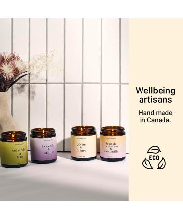 DANS UN JARDIN - Floral & Fruity Scented Candle Set Canada-made. 175g single-wick candles: Peach Coriander Passion Fruit & Lavender scents. North America soya blend 29hr burn. - Vegan - 4 x 175gr - Buy Online on GoSupps.com