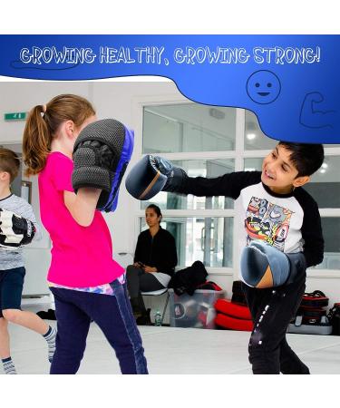 Kids Boxing Curved Focus Punching Mitts - Blue | MMA Muay Thai Kickboxing Martial Arts Karate Training | Gift Box Included - Buy Online on GoSupps.com