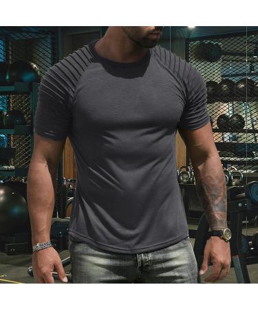 Men's Dark Gray Muscle T Shirt | Short Sleeve Bodybuilding Workout Tee - Buy Online on GoSupps.com