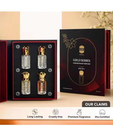 Ajmall Gold Series Concentrated Perfume | Set Pack of 4 | Dubai Oud Blu Moon White Oud Rose Gold - Buy Online on GoSupps.com