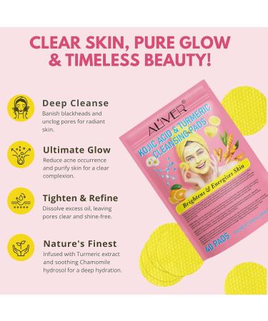 Kojic Acid & Turmeric Cleansing Pads for Dark Spots - Exfoliating Face & Body Pads with Vitamin B5 - 40 Pads - All Skin Types - Buy Online on GoSupps.com