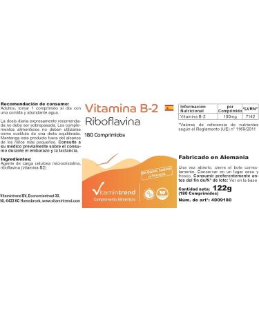 Buy Vitamin B2 Riboflavin 100mg - 6-Month Supply 180 Vegan Tablets | International Shipping | Vitamintrend  - Buy Online on GoSupps.com