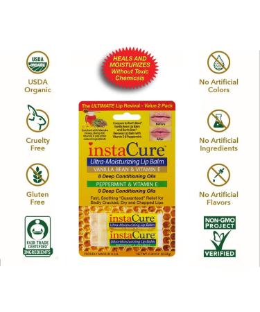 InstaCure Vanilla Bean & Peppermint Ultra-Moisturizing Lip Balm with Vitamin E | Manuka Honey Advanced Formula for Chapped Lips - Buy Online on GoSupps.com