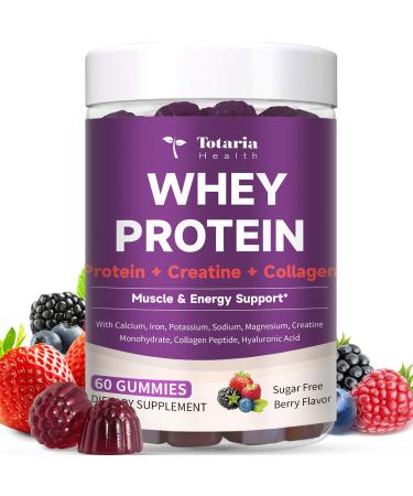 3 in 1 Whey Protein Gummies | Creatine Monohydrate | Collagen 0 Sugar Pure Protein Source Muscle & Energy Support Berry Flavor for Women and Men
