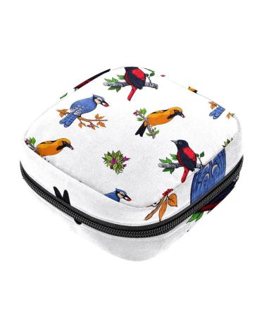 Menstrual Pad Bag with Zipper Ladies Napkin Pouch Tampons Collection Bag for Women and Girls (Wild Birds)