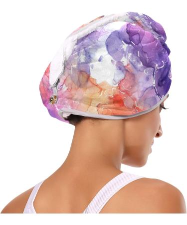 Super Absorbent Purple Red Orange Marble Hair Towel 2 Pack - Quick Dry Hair Turbans with Button Wrap for Women & Girls - Buy Online on GoSupps.com