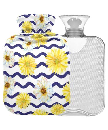 Naanle white and yellow daisy heat bottle with reference transparent hot water bottle heat bottle for bed hand feet warmer pain relief heat and cold therapy large 2l
