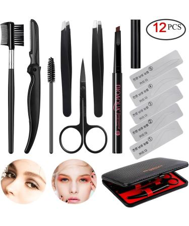 SENXILLER Eyebrow Grooming Kit - Razor, Pencil, Brush, Scissors, Tweezers, Stencil & Mirror for Men and Women - Buy Online on GoSupps.com