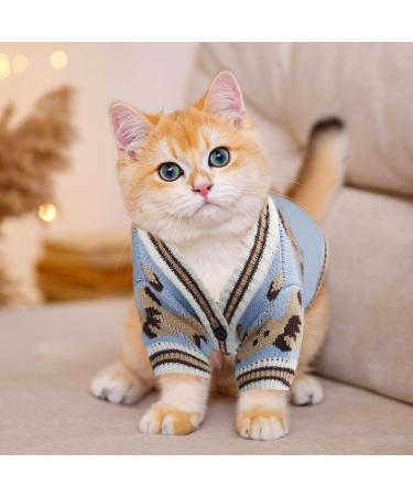 TENGZHI Dog Jumpers Puppy Sweaters v neck Bear Jacquard Short Sleeve Cardigan Dog Knit Sweater Clothing for dogs(Blue Bear M) Medium Blue Bear - Buy Online on GoSupps.com