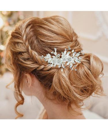 PTORIZNY Wedding Rhinestone Hair Comb Crystal Bride Hair Combs Flower Side Hair Combs Leaf Headpiece Bridal Hair Accessories for Women and Girls (Silver) - Buy Online on GoSupps.com