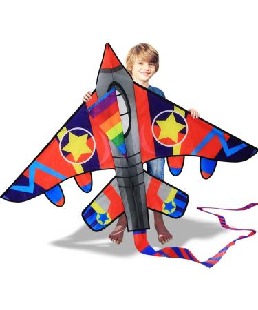 HONBO 58 Fighter Plane Kite for Kids & Adults | Easy-to-Fly with Reel & 200ft String | Beginner Kite for Beach Trip - Buy Online on GoSupps.com