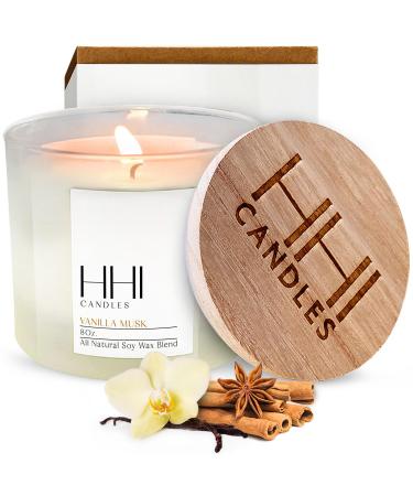 Vanilla Candle | Vanilla Musk Scented Soy Candle | A Blend of Vanilla Cinnamon Amber & Hint of Musk | Large Eight Ounce Single Wick Candle | Long Burn time | HHI Candles Vanilla Musk Single Wick
