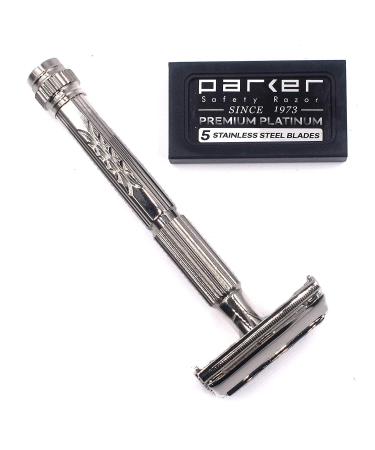Parker Safety Razor Model 60R with 5 Platinum Blades - Premium Shaving Kit for Men - International Shipping Available - Buy Online on GoSupps.com