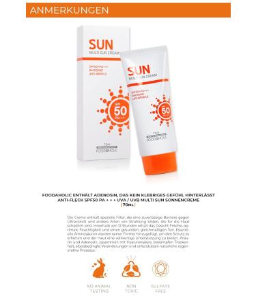 FOODAHOLIC Multi-Sun Cream SPF50+ PA+++ - Anti-Wrinkle Sun Screen 70ml | Best International Shipping - Buy Online on GoSupps.com